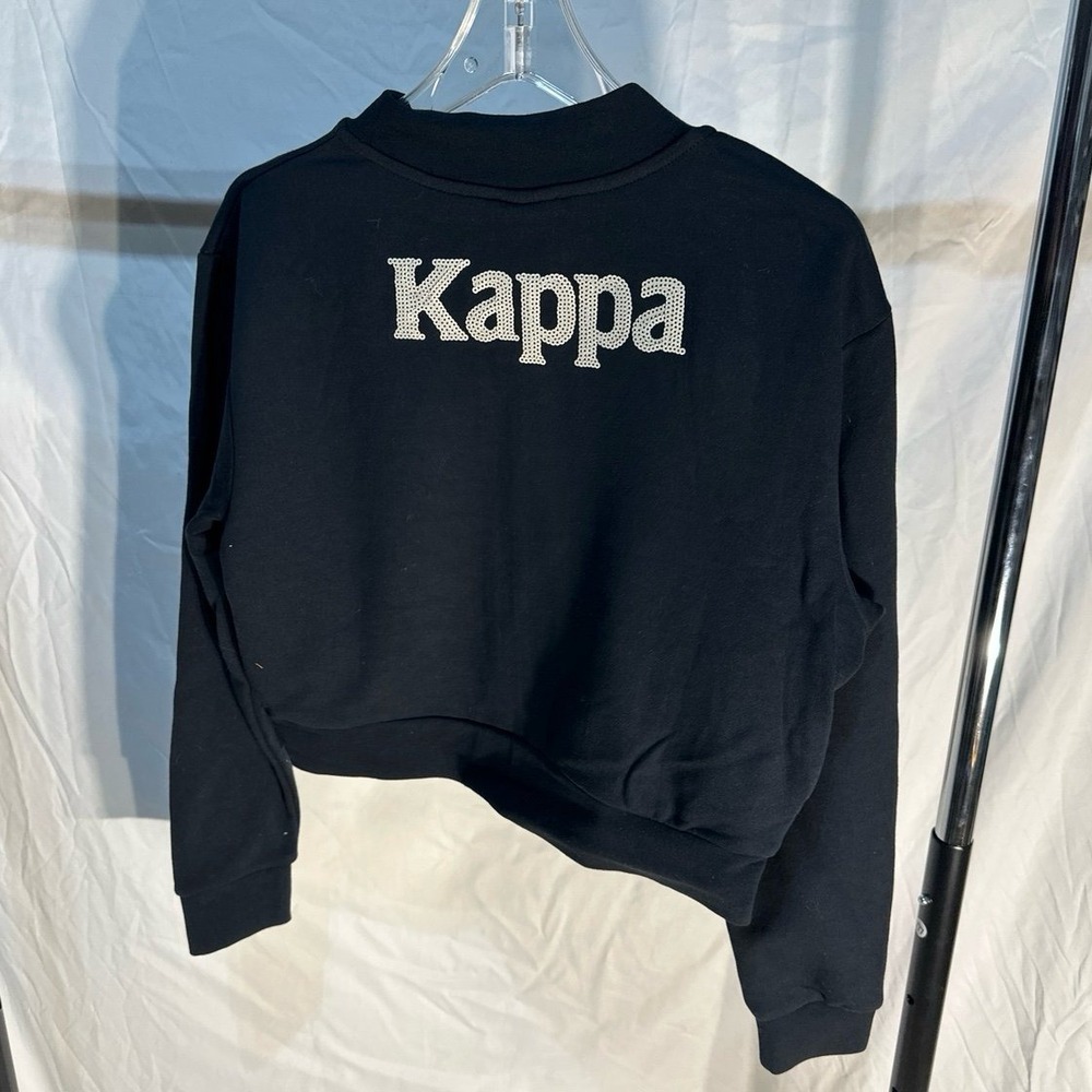 Kappa Authentic Ginkle Black Red White Sequin Slim Fit Cropped Zip Up Sweater